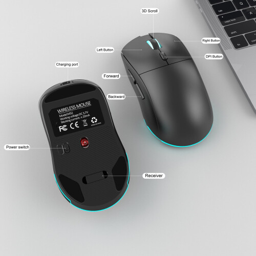 Mouse wireless silențios, reîncărcabil, 2.4G, cu 4DPI și RGB
