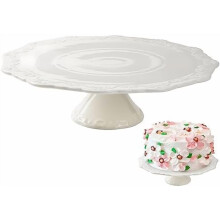 25 cm hvitt kakefat i porselen med blomsterkant