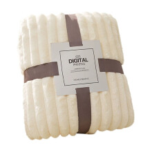 Wide Strip Flannel Blanket, Coral Fleece, 200x230cm, Soft & Breathable, Machine Washable, Winter Warmth, Off-White