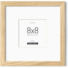 8x8 Picture Frames with Mat for 4x4, Solid Oak Wood Frame with Tempered Glass for Wall Mount(Single,Oak)