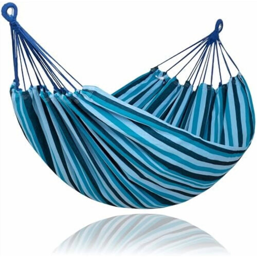 Outdoor Camping Double Hammock Blue Stripes 2-Person
