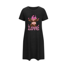 Nuisette à nœud papillon et imprimé cœur pour femme, idéale pour la Saint-Valentin – Grandes tailles 3XL à 5XL, en soie de lait, pyjama