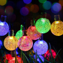 Guirlande lumineuse solaire à boules de cristal LED étanche, 20 ampoules
