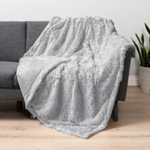 Light Grey Fluffy Faux Fur Throw Blanket, 50x60