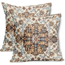 Beige/Blauw/Bruine Boho Kussenhoezen 20x20 inch, Vintage Etnische Sierkussenhoezen Set van 2 – Geschikt voor Standaard Kusseninzetten