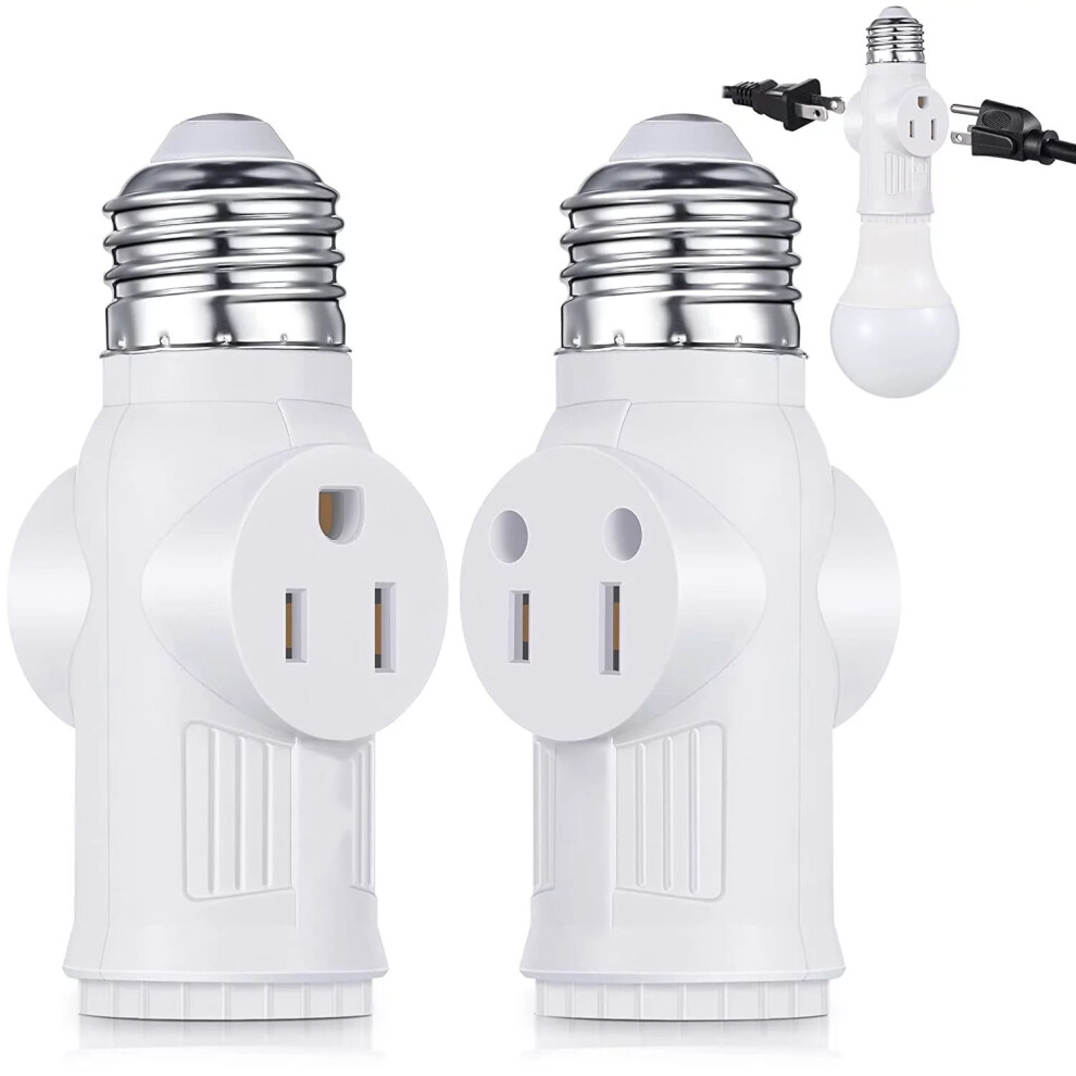 3-Prong Light Bulb Socket Adapter, Polarized E26/E27 To 2/3-Prong Outlet Converter For Garage/Porch/Cctv (2Pcs) 9180479634652