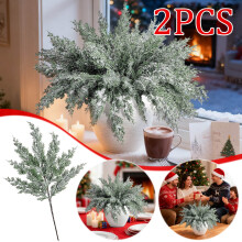 Konstgjorda tallgrenar, 2-pack 7-stifts snöig design med realistiska nålar, juldekoration för vas, arrangemang, display