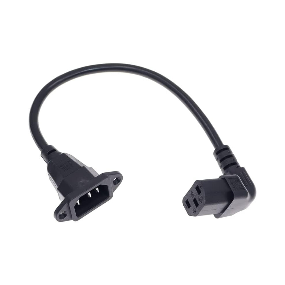 90 Down-Angled C13 To C14 Extension Cord, 1Ft (0.3M), Iec 320 C14 W/Mounting Hole To C13, Compatible With Standard Racks 9180479105657