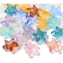 100 Stück transparente Glasanhänger, Seestern, verschiedene Farben, 15 x 15 x 7 mm, Loch: 0,8 mm, mehrfarbig