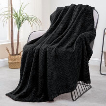 Fleecefilt för soffan, 50x70 tum mjuk och mysig jacquardflanellfilt, lätta och varma plädar för vintern, svart