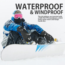 -Ski Mittens for Men, Waterproof Warm 3M Thinsulate Winter Snowboard Mitts with Wrist Leashes