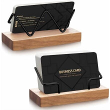 2 Pieces Wood Business Card Holder for Desk Wooden Business Card Display Stand Postcard Holder for Office Home Desktop (Light Wood Color, Black)