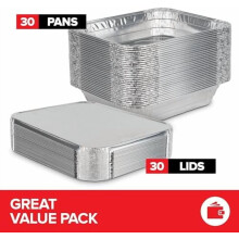 Pacote com 30 assadeiras descartáveis de alumínio 9x13 com tampas – recipientes de alumínio resistentes para assar, cozinhar, aquecer e