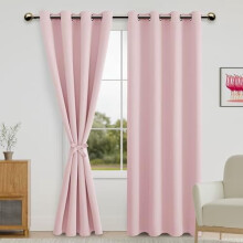 Blackout Curtains for Bedroom with Tiebacks – Room Darkening, Grommet Top, Blush Pink, 52x84", Set of 2 Panels