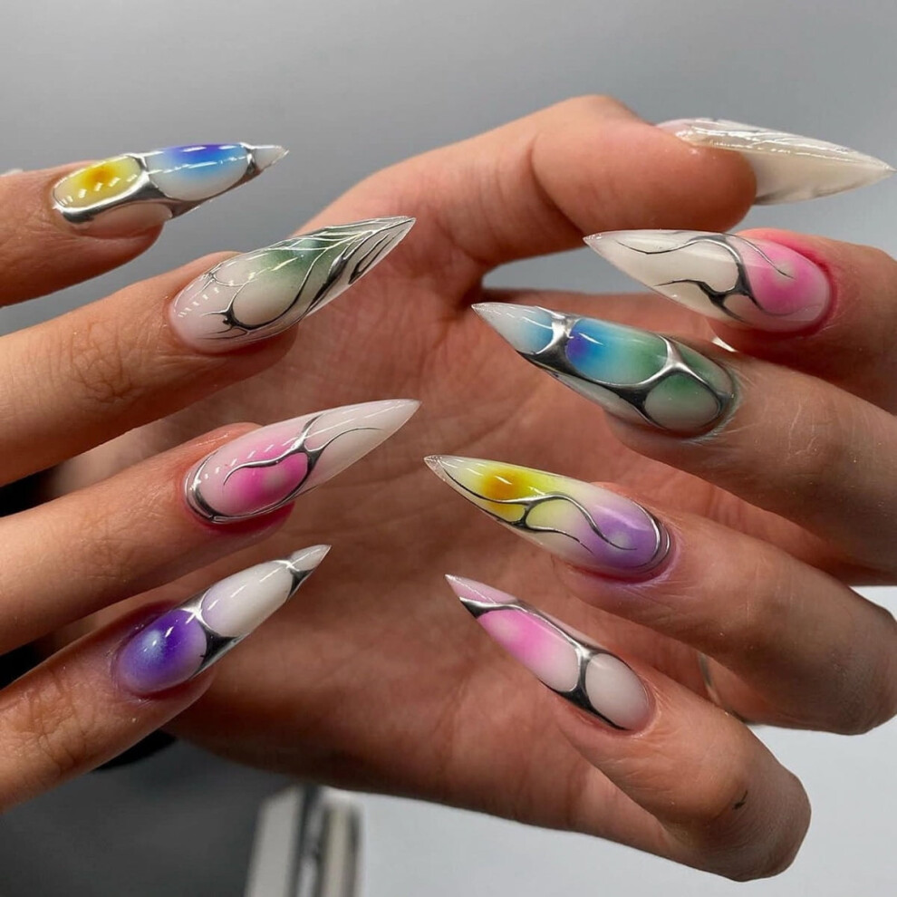 Y2K Goth Kawaii Press On Nails - Edgy Punk Acrylic Fake Nails with 3D Sweet Gothic Nail Art Designs