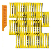60pcs Hair Perm Pods + 1 Steel Pintail, Cold Wave Rods, 0.7cm Yellow Curlers for Styling