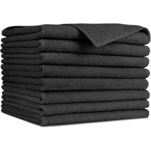 Lot de 8 chiffons de nettoyage en microfibre (30 x 40 cm), doux, absorbants et non pelucheux, pour voiture, fenêtres, cuisine, maison – Noir