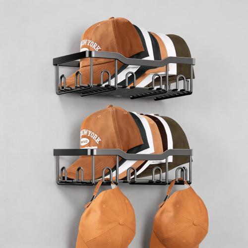 Metal Baseball Cap Hat Rack Wall Organizer 24 Caps Black