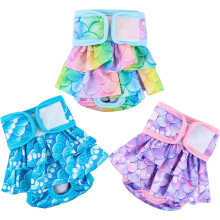 Reusable Dog Diapers for Females – 3 Pack Washable Panties Skirt for Heat, Period, Incontinence, Excitable Urination (L, Mermaid)