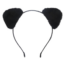 Fascia per capelli con orecchie di gatto in pelliccia sintetica, nera, morbida e confortevole.