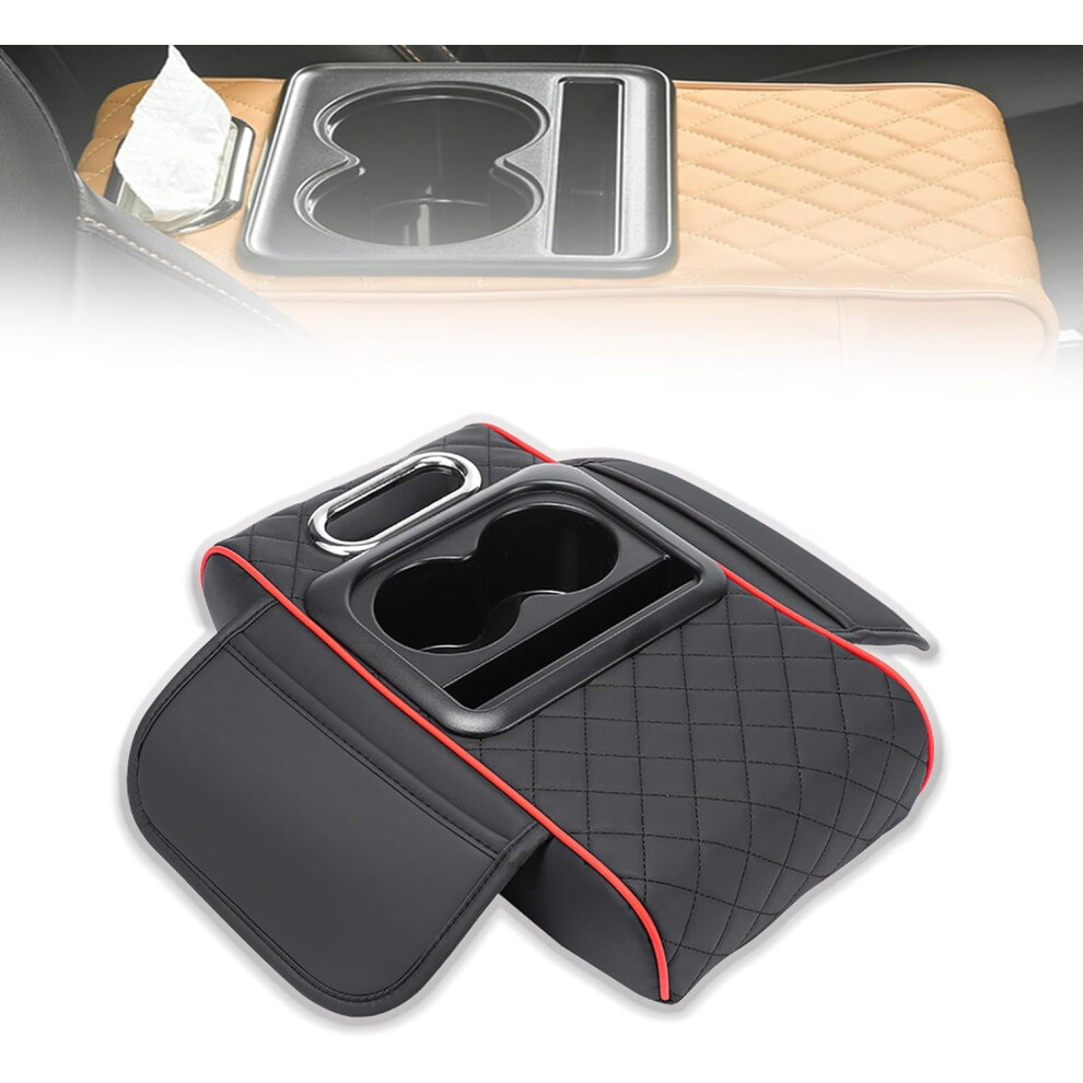 Pressurized Car Armrest Heightening Pad With Tissue Box Â Comfortable Support, Reduces Fatigue, Compatible With All Models ( & Red) Black/Red 9149926160564