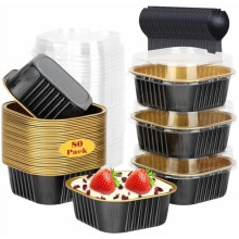 5oz/80pk Mini Cake Pans with Lids, Disposable Aluminum Ramekins for Muffins, Cupcakes, Brownies, Cheesecakes—Black