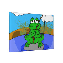 Quadro decorativo de parede em tela com desenho de sapo pescando, 20x30cm