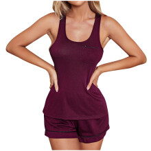 Dames zomer pyjamaset met mouwloos topje en short, tweedelig, casual nachtkleding, maat S-XL, zacht polyester, vrijetijdskleding