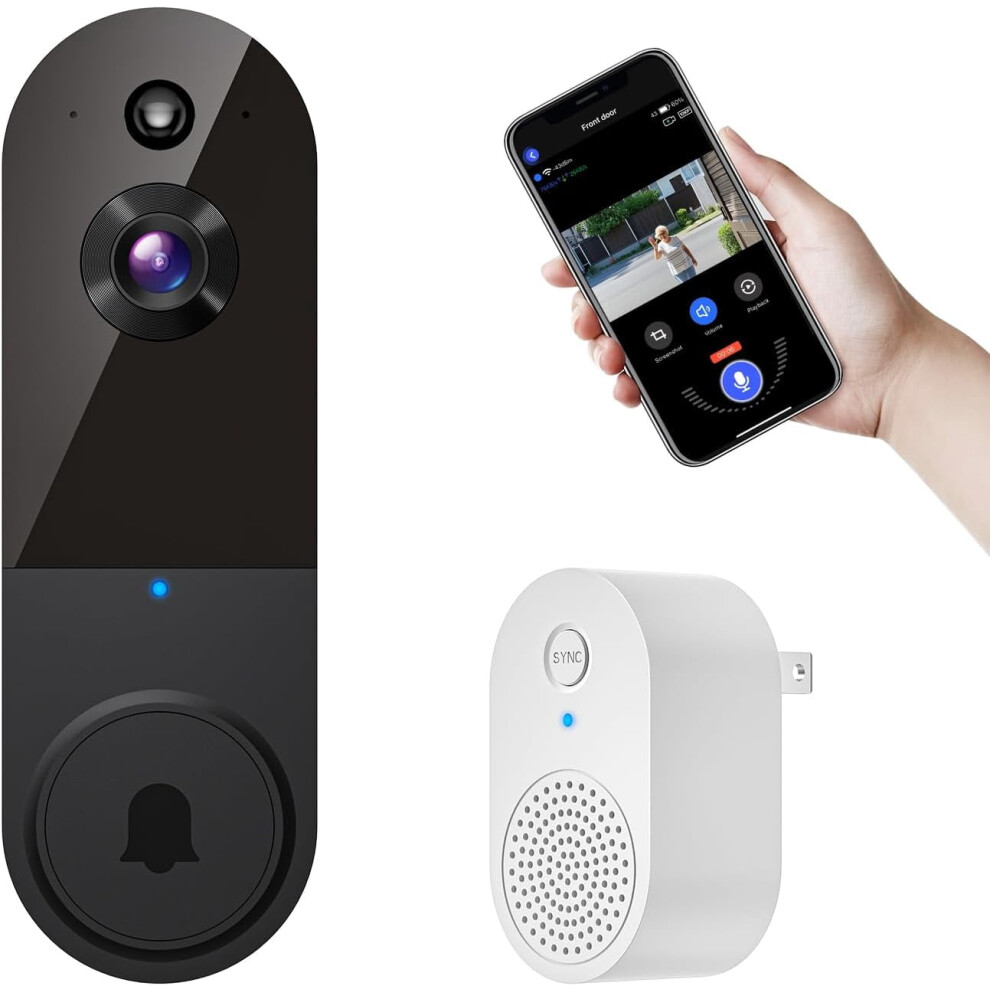 Wireless Video Doorbell 1080P With Ai Human Detection Night 9087558828349