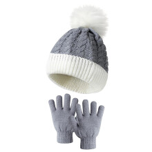 2 Pcs Kids Knitted Hat Gloves Set, Winter Warm Boys Girls Cable Knit Cute Pompom Beanie Thermal Sets