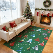 Christmas Tree Area Rug 8x10 Green Washable