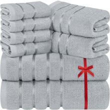 Ensemble de 8 serviettes de luxe (2 serviettes de bain, 2 serviettes pour les mains, 4 gants de toilette), coton peigné 600 g/m², rayures