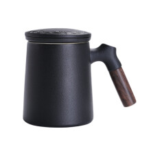 1Set Ceramic Filter Mug Unique Shape Black Office Tea Cup With Lid 400ML