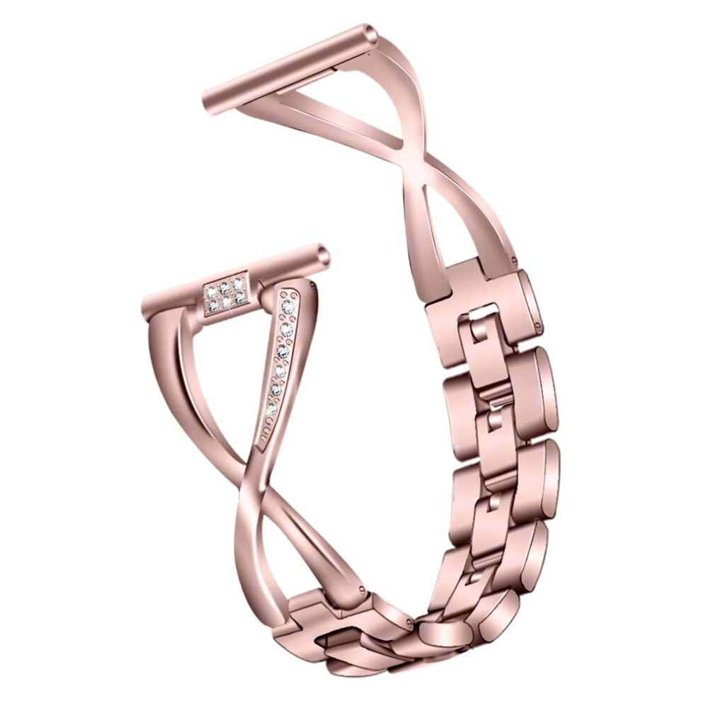 Huaq 1Pc 20Mm X Type Smartwatch Strap Rhinestone Inlaid Replacement Watch Band Compatible For Watch (Rose ) Gold 9180479111757