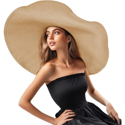 Women's oversized straw beach hat wide brim foldable