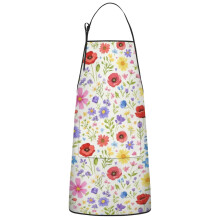Floral Print Cotton Linen Apron with Pockets 33x27 Inch