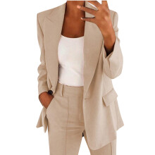 Damen-Blazer, lässig, einfarbig, offen, langärmelig, mit Taschen, schmal geschnitten, mit Reversknopfleiste