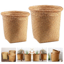 OUNONA Lot de 2 poubelles tressées marron clair, panier en paille tressée, conteneur de rangement multifonctionnel pour la maison
