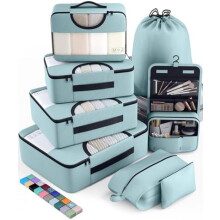 8-Piece Packing Cubes Set (4 Sizes) + Laundry & Hanging Toiletry Bag – Compatible with Carry-On Luggage