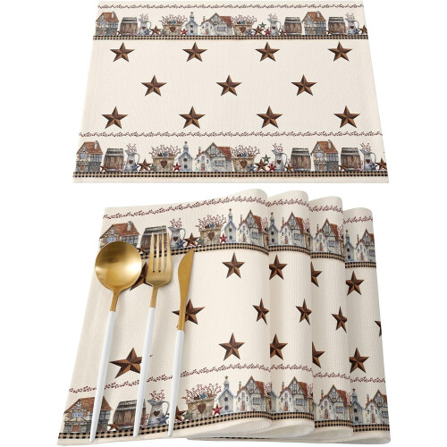 Rustikale Stern-Tischsets, 6er-Set, waschbare Tischsets