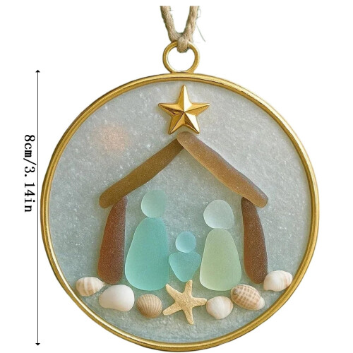 Julepynt i sjøglass, 8 cm, håndlaget