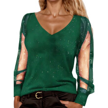Top de lentejuelas de manga larga para mujer, estilo carnaval, ideal para vacaciones. Blusa de moda con cuello redondo holgado, elegante y casual,