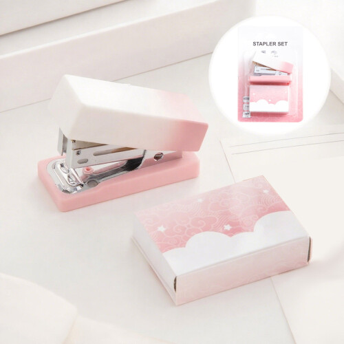 Mini nietmachine set – Roze verloop, capaciteit 15 vellen, 2 stuks