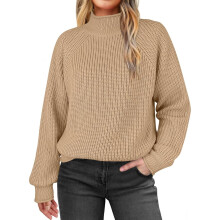 Truien voor dames Trendy dames 2025 Herfst Coltruien Trendy losse gebreide truien met lange mouwen Damestruien Khaki L