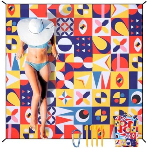Couverture de plage imperméable et anti-sable 79 x 83 pouces