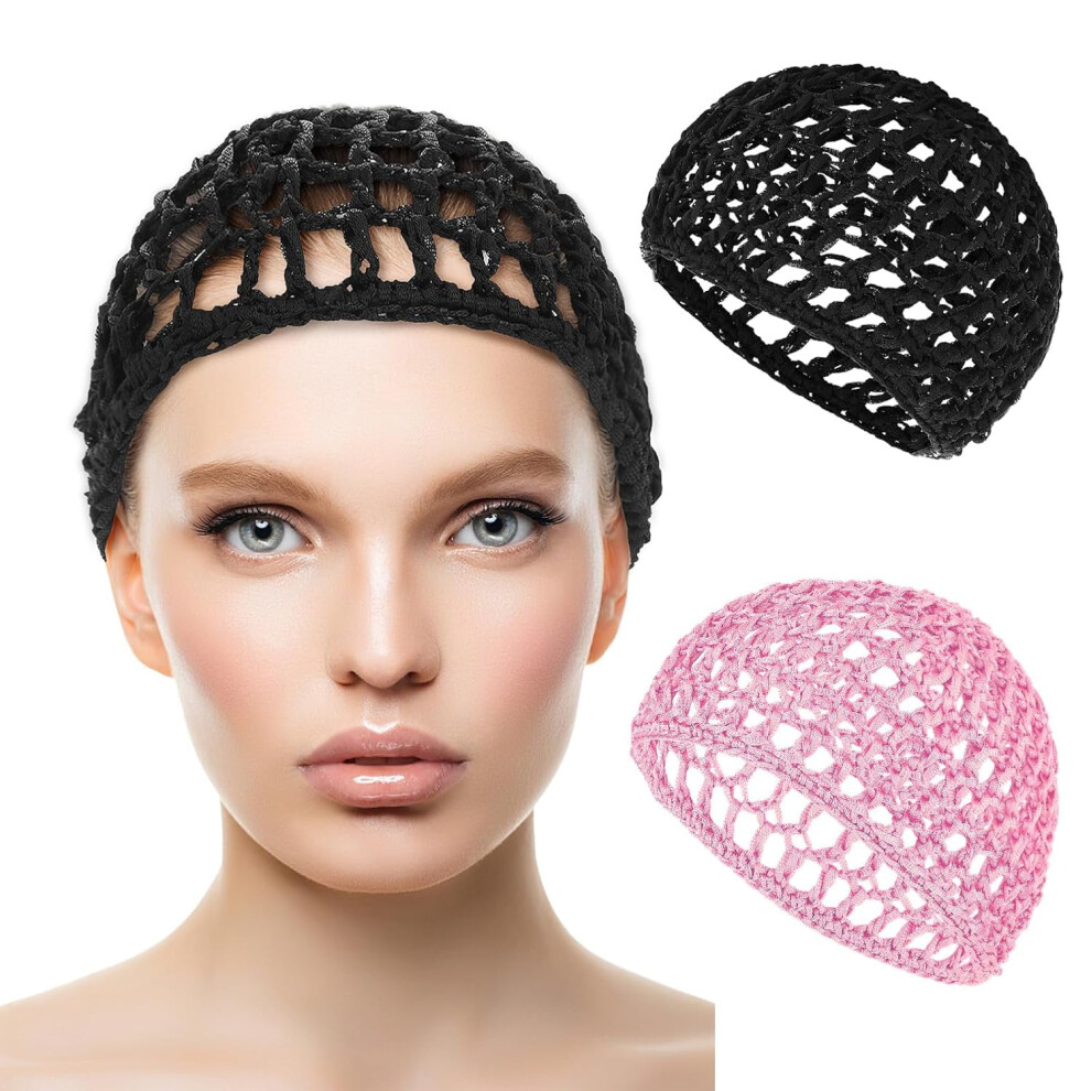 Black/Purple 2Pcs Hair Net Wrap For Sleep Â Mesh Snood Cap, Elastic Head Cover For Sleeping, Bathing, Wigs, Braids, Weaving ()