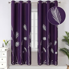Purple Blackout Curtains 52x84 in, Gold Wheat & Palm Leaf