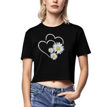 Top cropped feminino moderno com estampa floral - Blusa ousada que deixa o umbigo à mostra, tamanhos grandes do XS ao XL, básico e confortável em