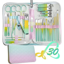 Tacar Manicure 30-in-1 do Mhná, Bearrthóirí Ingne & Uirlisí Pedicure, Tacar Cúraim Ingne atá Cairdiúil don Taisteal (Buí Glas)