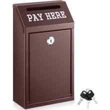 Metal Donation Box with Lock, Wall-Mount & Pre-Drilled Holes, Compatible with Home/Office/Outdoor Use (Brown, 10.2"x5.7"x2.8")
